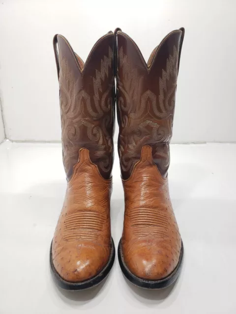 LUCCHESE MENS BOOTS Cowboy Western Smooth Ostrich Leather Cognac Brown ...