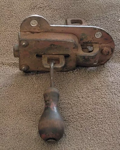 Vintage Antique Cast Iron Barn Door Gate Latch With Wood Handle Pull