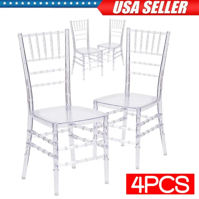 Set of 4 Clear Crystal Stacking Chiavari Dining Ghost Party Wedding Event Chairs