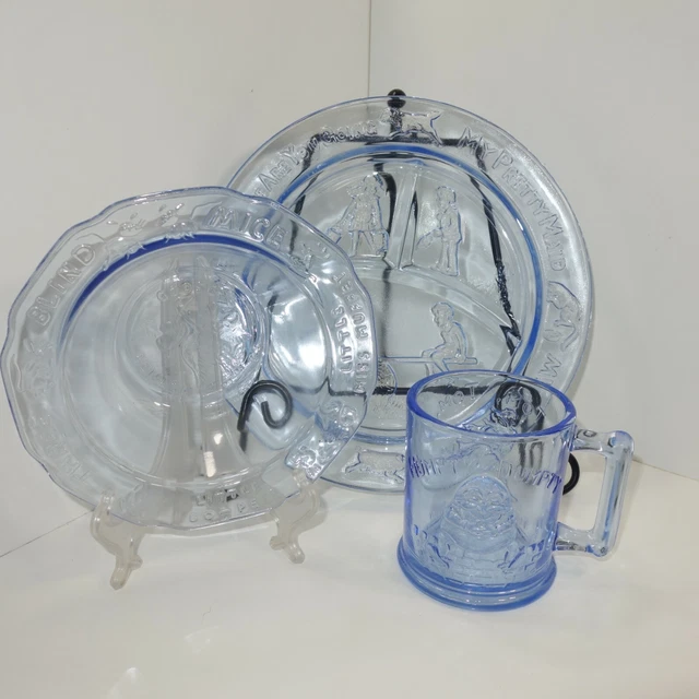 VINTAGE TIARA BY R.S Glass Nursery Rhyme Child Baby Dishes Set Humpty