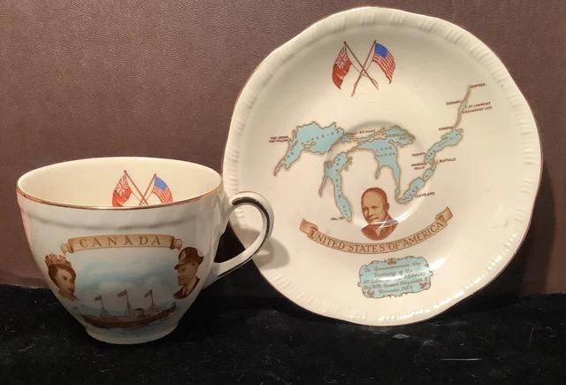 Taza de té y platillo Meakin Fine English Bone China HM Queen Elizabeth St Lawrence