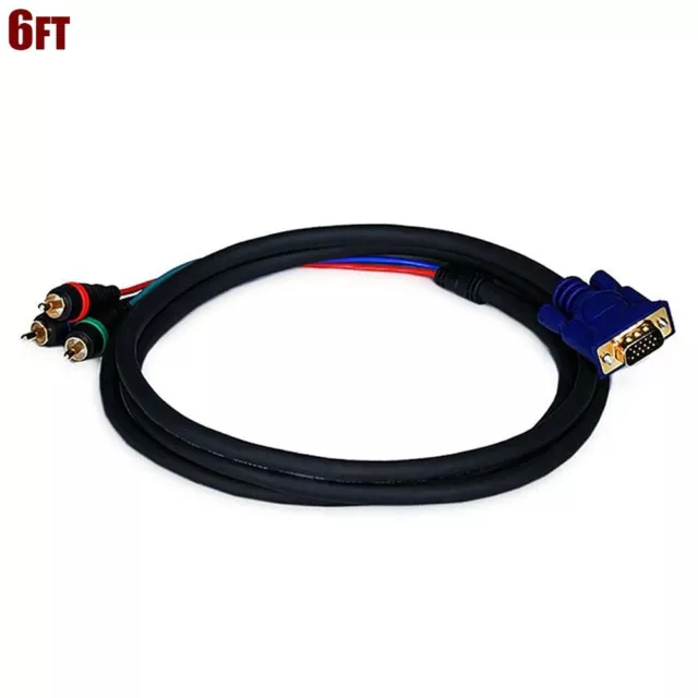 6FT Projector Cable VGA HD15 to 3-RCA YPbPr RGB Component Video Adapter Cable