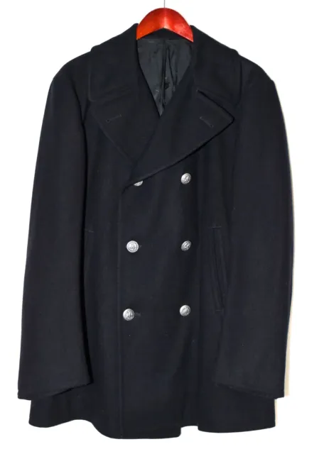 VINTAGE US NAVY Black Wool with Eagle Buttons Enlisted Mens Pea Coat ...