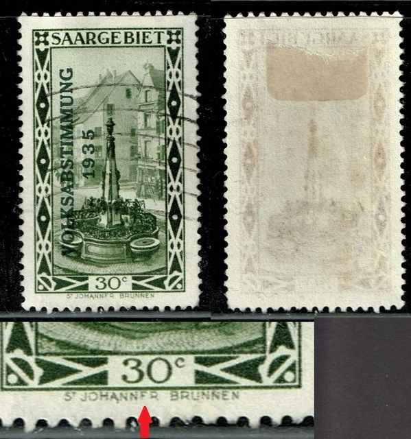 Saargebiet 1934 Mi.-Nr. 183 II PF Plattenfehler gestempelt. 