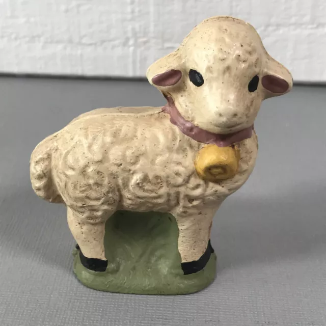 Vintage Wax Sheep Lamb Figurine Spring Easter Hand Painted Primitive Antique ?