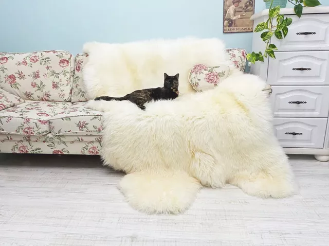 GIANT IVORY Natural Sheepskin Carpet Ivory Sheepskin Bedside Fur Throw 6.5'x3.6'