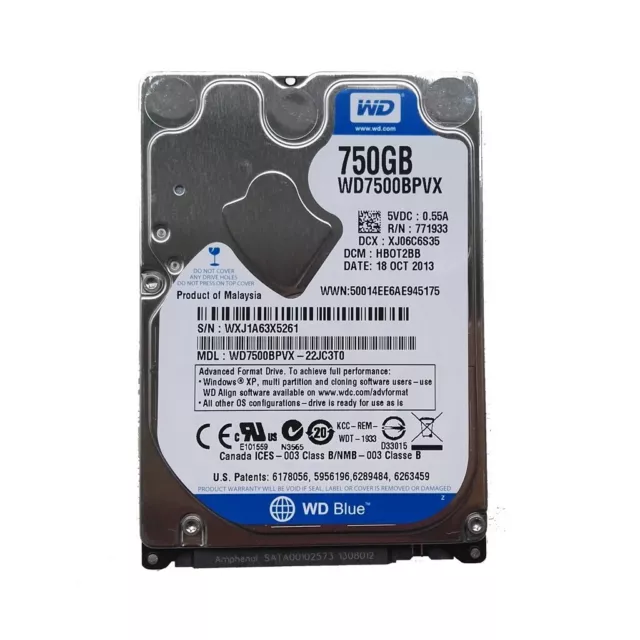 Western Digital 750GB WD7500BPVX 5400RPM 2.5" SATA Laptop HDD Hard Drive