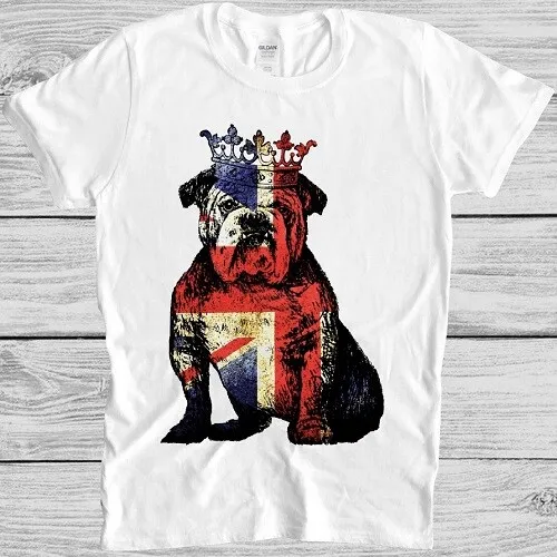 T-shirt bulldog britannico cane Union Jack bandiera Inghilterra corona fantastica maglietta regalo M138