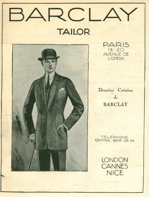 Publicité ancienne mode Barclay Tailor 1923  issue de magazine