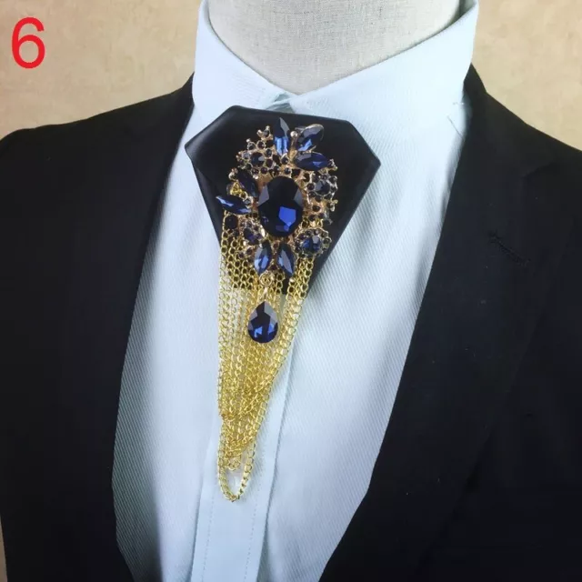 Men Groom Bow Tie Crystal Rhinestone Metal Tassles Necktie Wedding Party Fashion