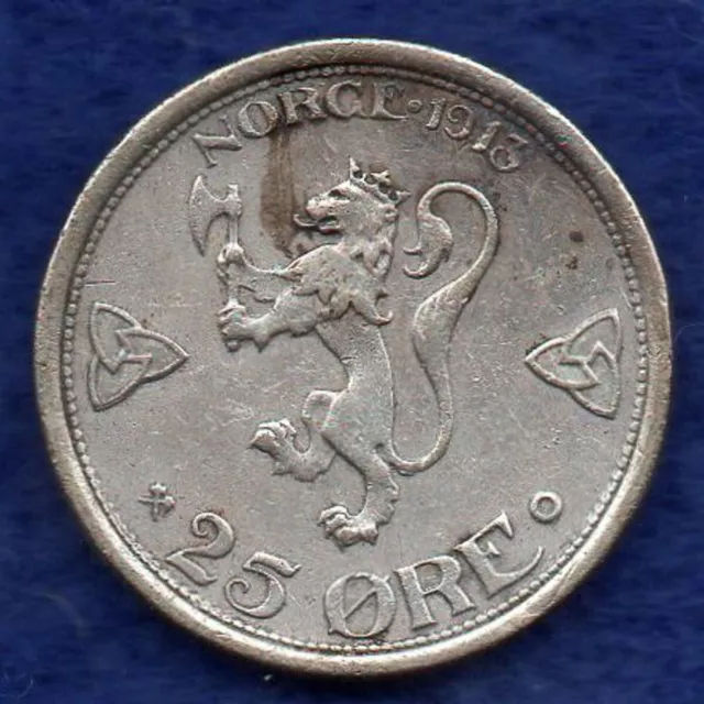 Norway 1913 25 Ore, Scarce (Ref. f0022)