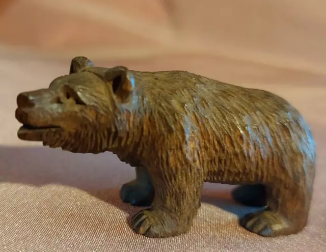 VINTAGE German or Swiss Black Forest or Brienz Mini Carved Wood Bear Fantastic