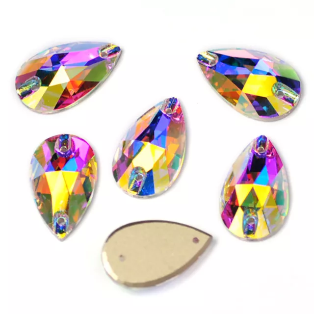 K9 Glass Crystal AB Drop Sew ON Strass Loose Rhinestones Flat Back Sewing Beads