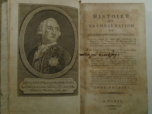 1796 Histoire de la CONJURATION du DUC D'ORLEANS French Revolution CONSPIRACY