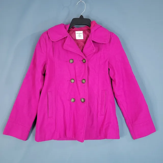 Old Navy Girls Hooded Wool Double Breasted Coat Jacket Hot Pink Size XL (14)