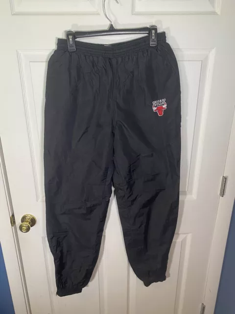 Vtg Chicago Bulls Logo 7 Nylon Pants Large Black Lined Zip Ankle Size M 32"L