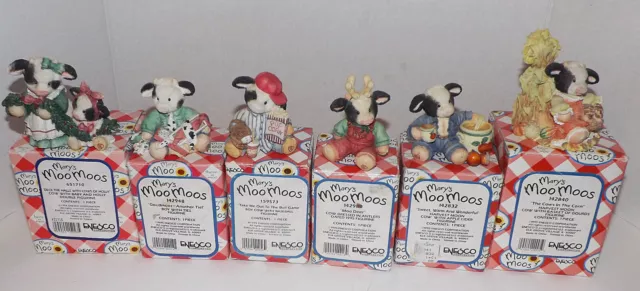 Vintage Enesco Mary's Moo Moos Lot Of six-6  All with BOXES. Excellent Condition