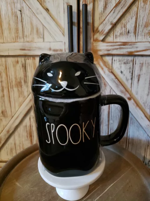 Rae Dunn Halloween Espeluznante Gato Decoración Cerámica Negra Café Té Taza Nwt