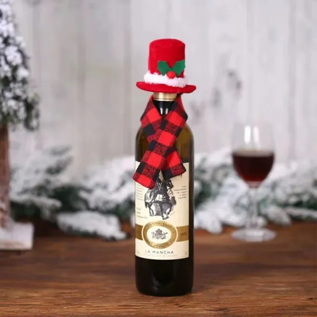 Set di 5 cappelli natalizi decorativi bottiglia di vino festivo con sciarpe