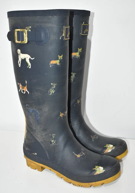 Joules Printed Wellies Buckle Navy Dog Dalmatian Pattern Womens UK 5 EU 38 US 7