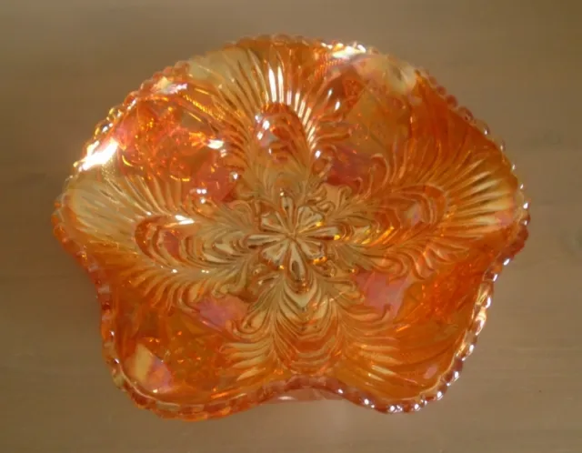 Large Marigold Carnival Glass Ruffled Edge Bowl