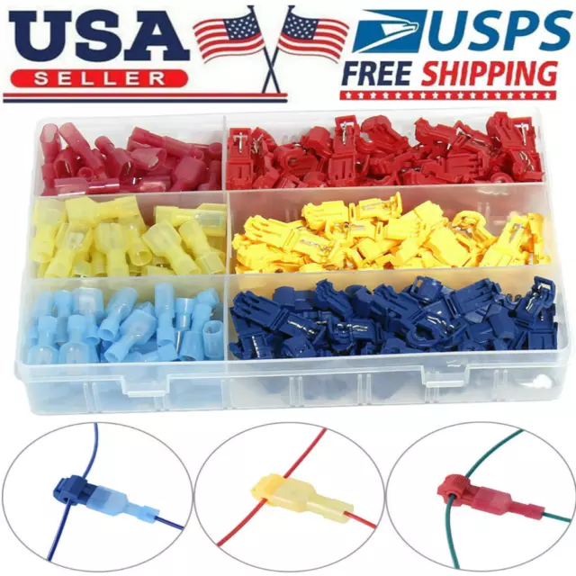 140PCS Insulated 22-10 AWG T-Taps Quick Splice Wire Terminal Connector Combo Kit