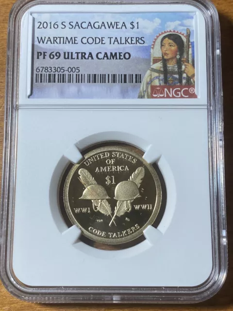 PF69 UCam 2016-S Sacagawea Dollar Wartime Code Talkers NGC  Label Lowest Price!