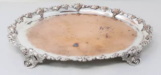 Early Victorian Oval Tray Silver Plated of Grapevine Rim and Legs