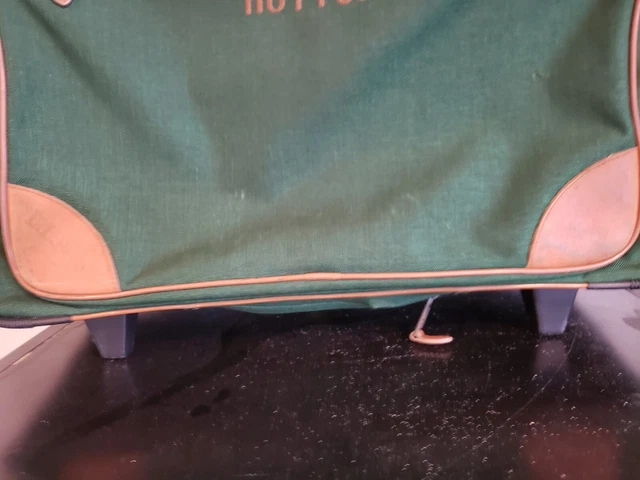 LL Bean Hutton Suitcase Luggage Green Canvas Leather Full Size Rolling Wheels 6