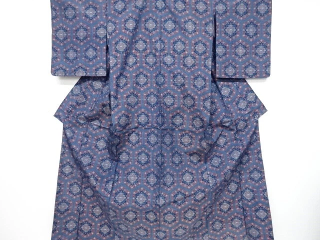 6526572: Japanese Kimono / Antique Hitoe Kimono / Tsumugi / Woven Floral Kikko