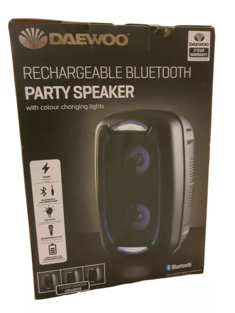 NEW Daewoo Rechargeable Bluetooth Party LED Party Music Speaker Microphone