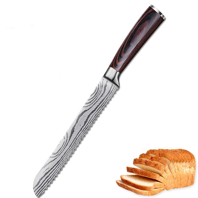 8 Zoll Gezacktes Brotmesser Damaskus Carbonstahl Muster Kuchen Schneidwerkzeug