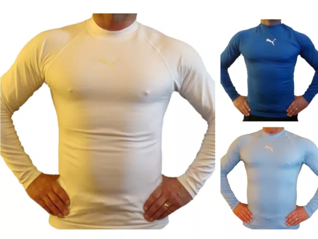 Puma Mens Bodywear BaseLayer Long Sleeve Top, Winter, Light Blue, Blue, White