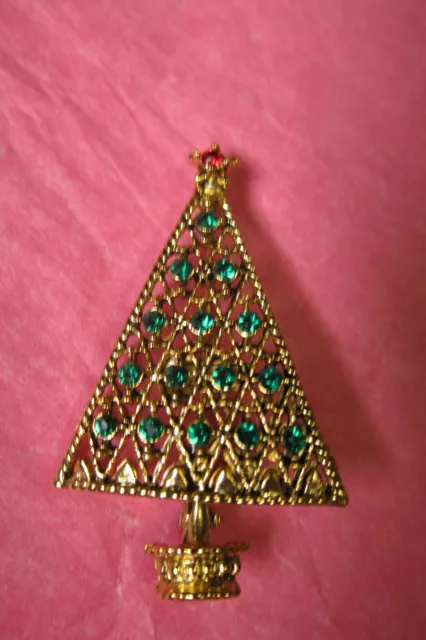 Vintage Signed EISENBERG ICE Green Rhinestone Christmas Tree Brooch/Pin