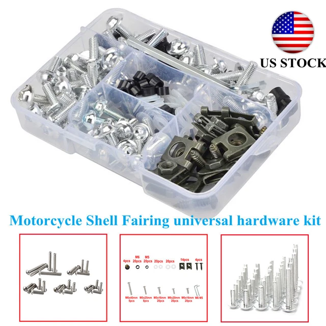 Universal Motorcycle Shell Fairing Bolt Plate Screws Nut Kit 155pcs Thread Set