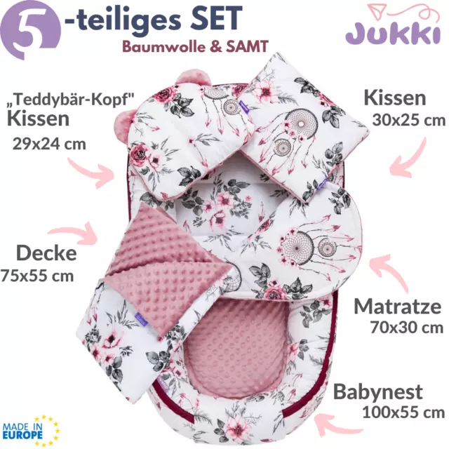 Babynestchen SET 5tlg Neugeborene Baby Nestchen Kokon 100x55 ★ MINKY ★ Alt Rosa