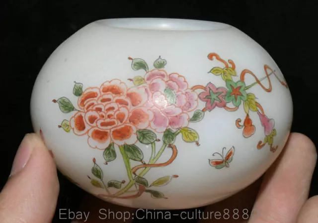 4" Qianlong Marked Old China Coloured glaze Painting Flower Bird Crock Cylinder