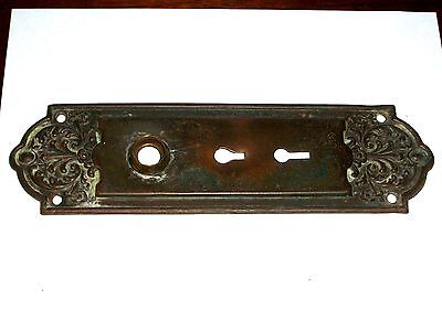 Antique Victorian Era Entry Doorknob Backplate 10" x 2 13/16" 2