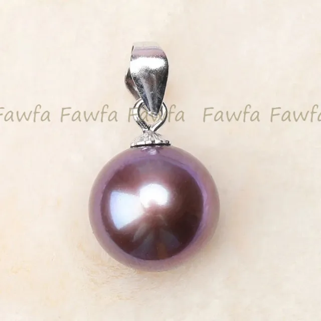 Genuine Pearl AAAA Perfect Round Natural South Sea Purple Pearl Pendant 14K Gold