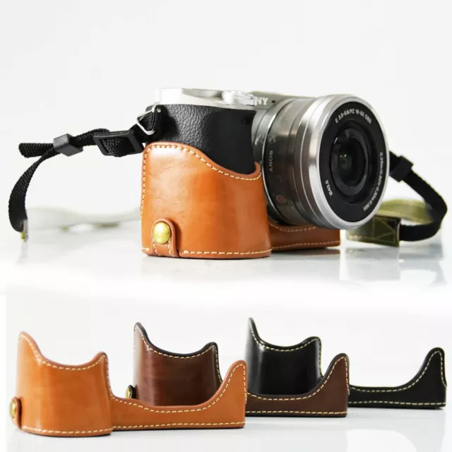 Pu Leather Camera Bag Body Half Case Grip For Sony Alpha A6400 A6300 A6000
