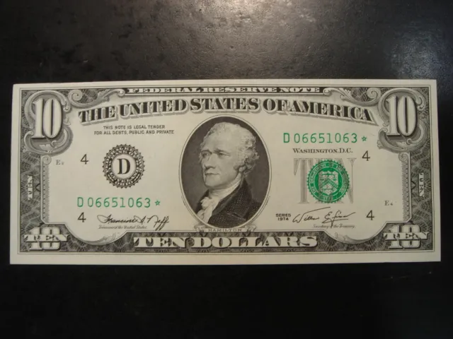 1974 $10 Federal Reserve STAR NOTE Green Seal D Cleveland Crisp Uncirculated