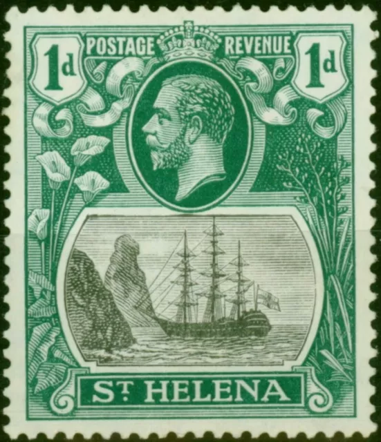 St Helena 1922 1d Grey & Green SG98a 'Broken Mainmast' Fine MM