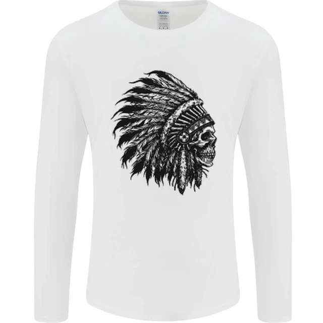 Indian Skull Headdress Biker Motorbike Mens Long Sleeve T-Shirt