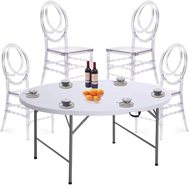 4.9-Foot Event Folding Table Round Folding Table & 8 PCS Acrylic Chairs