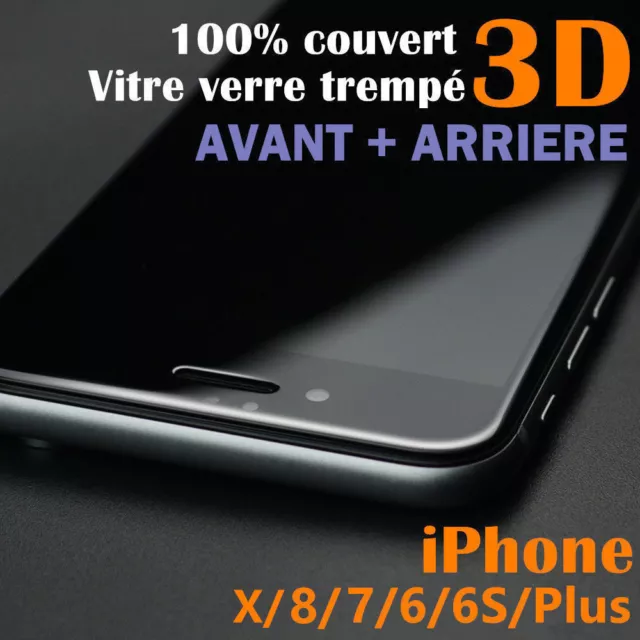 pour iPhone X 8/7/6/S+ AVANT+ARRIERE 3D FILM PROTECTION ECRAN VERRE TREMPE VITRE