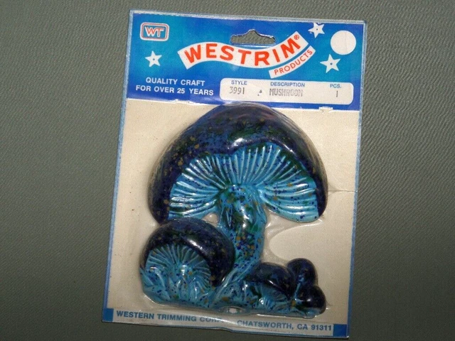 Vintage Westrim Blue Ceramic Mushroom for Macrame Craft Supply NOS Style #3991