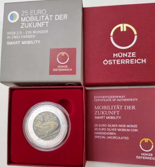 Österreich, 25 Euro,  Silber-Niob Münze 2021 " Mobilität Der Zukunft", Im Etui