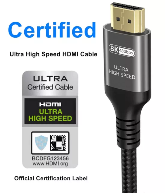 Câble HDMI 2.1 2M Certifié Ultra HD HDMI Câble 4K 120Hz 144Hz 8K 60Hz 48Gbps