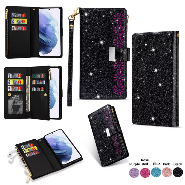 Fashion Glitter Wallet Case Magnetic Flip Cover For Samsung S23 Ultra Note 10