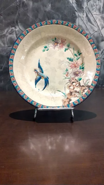 Assiette Céramique Emaux Longwy  Réhaussé AM-DECOR OISEAU